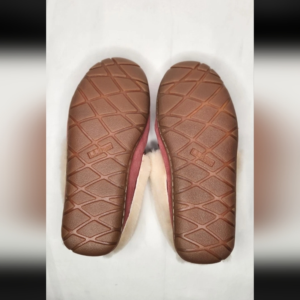 NEW LL Bean Wicked Good Slippers Moccasins Pink Leather Suede Real Lamb Fur 7M - Picture 5 of 11